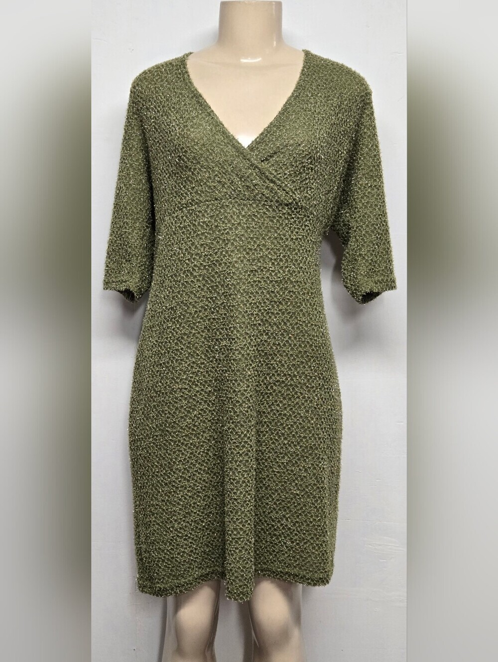 Rag Funhouse Dress L Lightweight Criss Cross V Neck Stretch Metallic Vintage